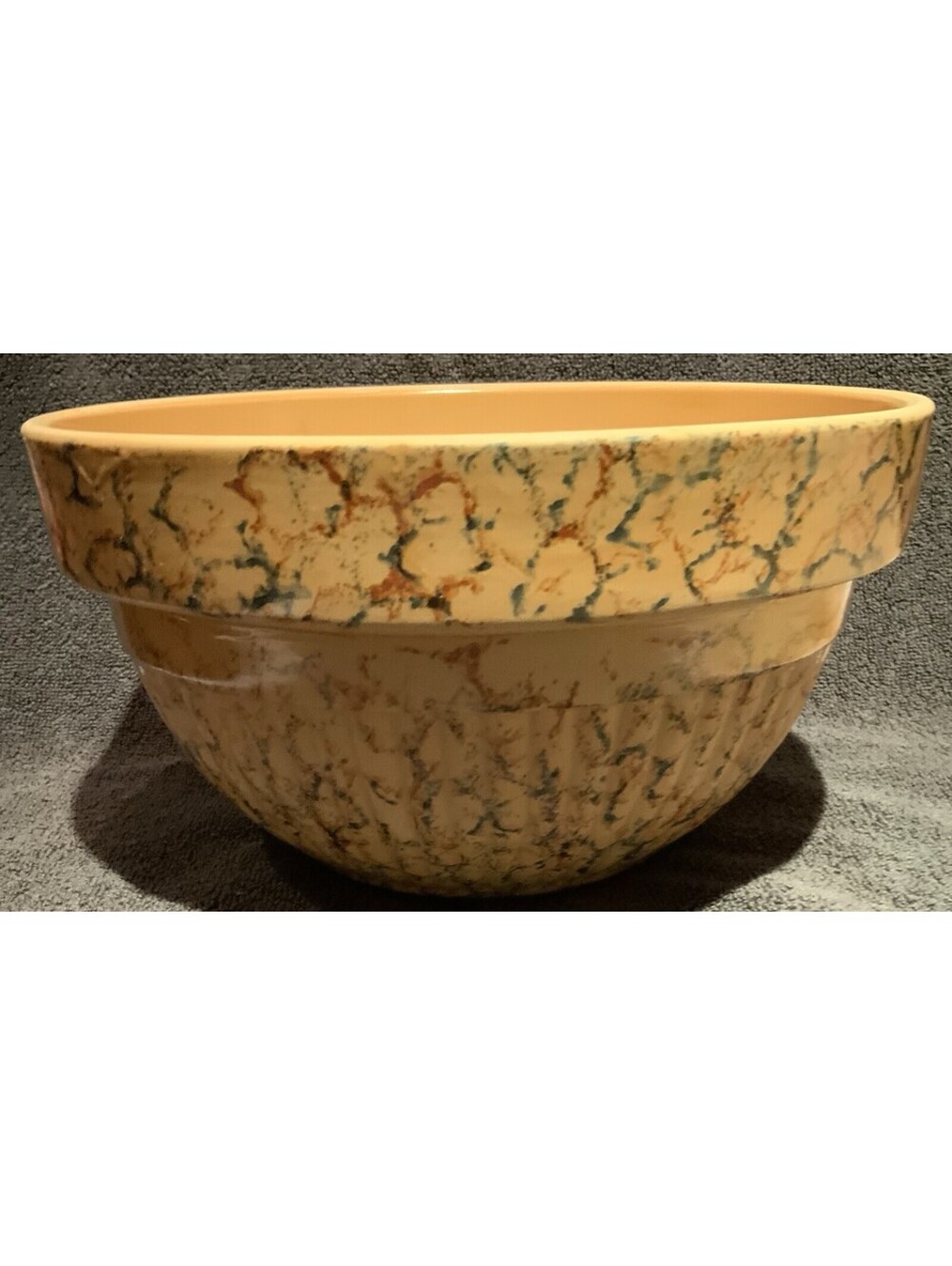 Vintage 9” Stoneware Yellow Over and Back Sponge Ware Bowl